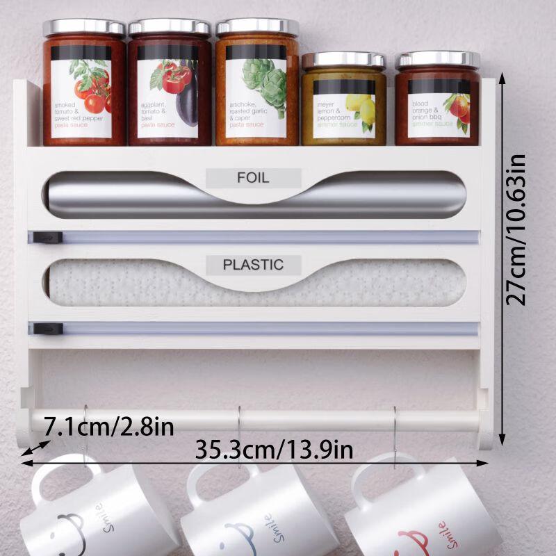 ZISIZ Wall-Mounted Kitchen Organizer with Cling Film Cutter