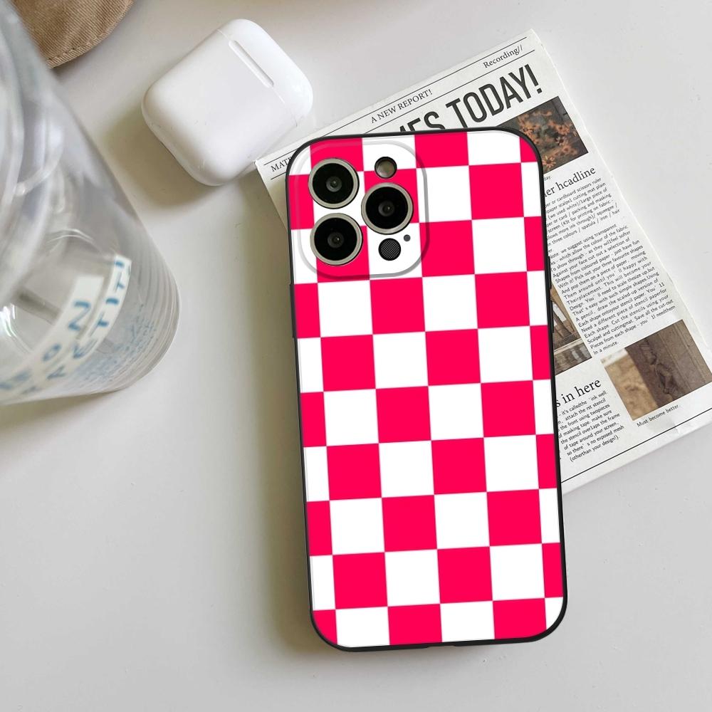 Клетчатая шахматная доска Чехол для телефона ДЛЯ iPhone 15 14 11 12 Pro 15 16 Plus 13 Pro MAX XR XS Черные Мягкие Чехлы