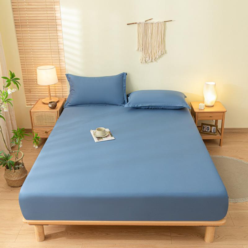 Cross-Border Hot Selling Solid Color Sanding Skin-Friendly Aloe Cotton Bedspread Washed Cotton Fitted Sheet Simmons Dustproof Protective Cover