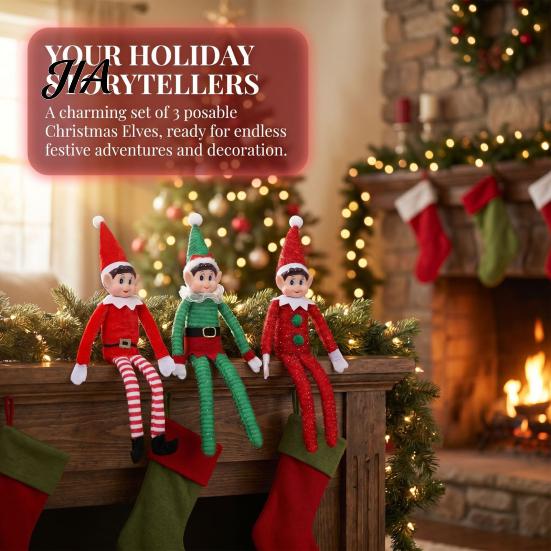 Holiday Shelf Sitter Decorations Christmas Elf Boy Ornament, Small Cute Plush Doll Decoration with Bendable Sitting Elves for Mantle Arm And Legs Home