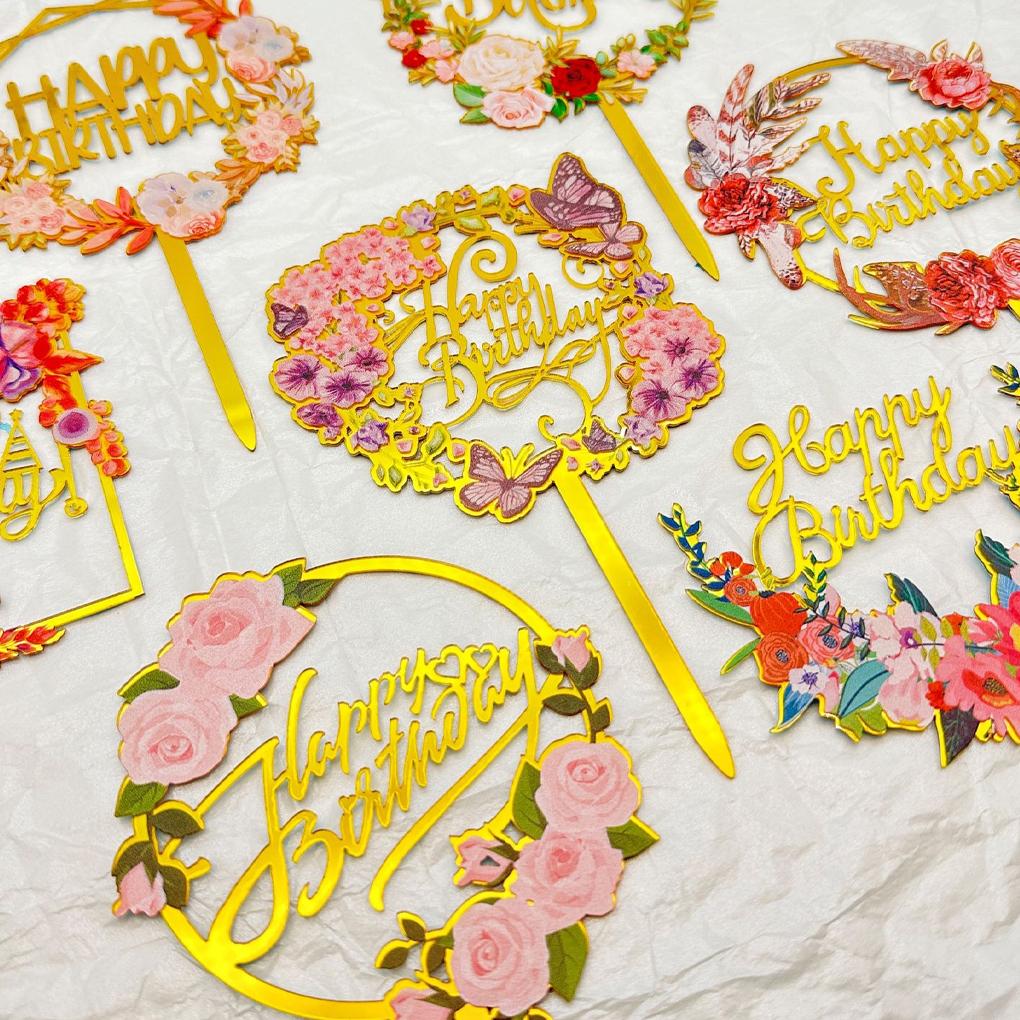 Элегантный С Днем Рождения торт Топпер для украшения вечеринки Украшения для торта на день рождения Акриловые украшения для вечеринки по случаю дня рождения