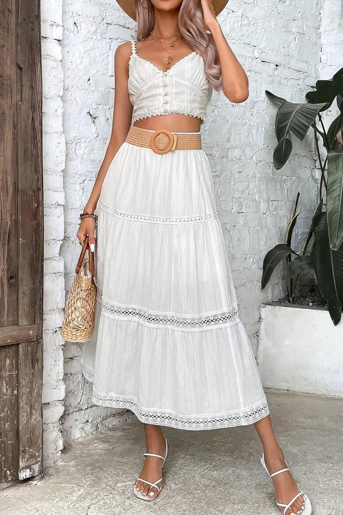 Bella Notte White Lace Detail Muslin Fabric Long Skirt