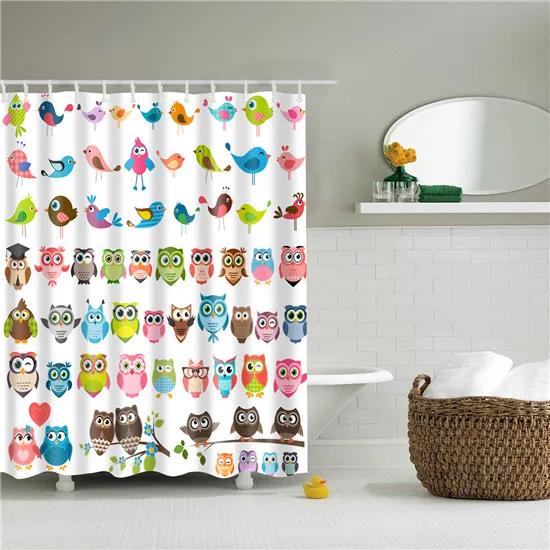 Cartoon Animals Deer Zebra Butterfly Pattern Bathroom Shower Curtains Fabric Waterproof Polyester Bath Curtains with 12 Hooks