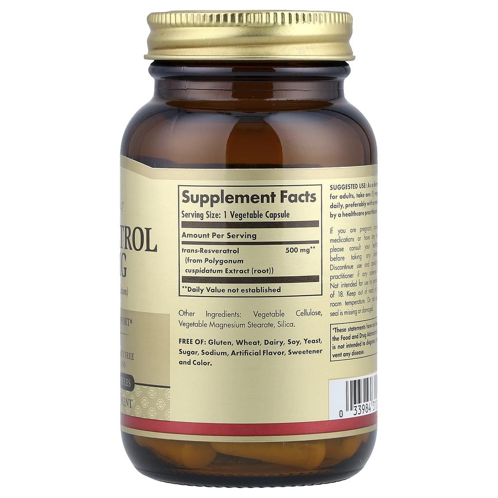 Ресвератрол, 500 мг, 30 вегетарианских капсул