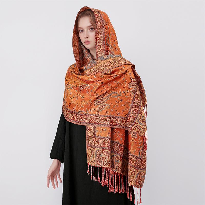 Jacquard Tassel Scarf Imitation Cashmere Soft And Breathable Autumn And Winter Versatile Women'S Shawl Scarf Light Luxury Style
