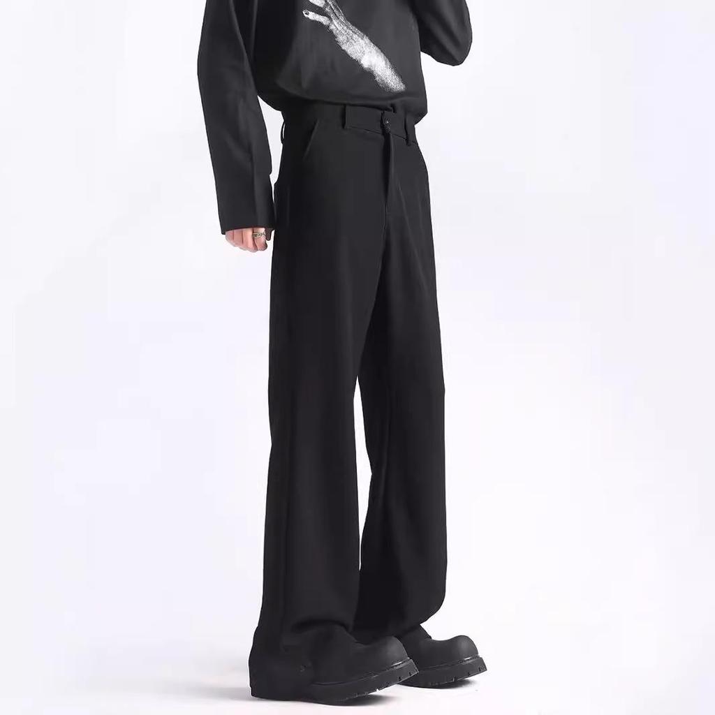 Мужские черные расклешенные брюки из драпировки - весна/осень, повседневные, прямого кроя, высокого класса