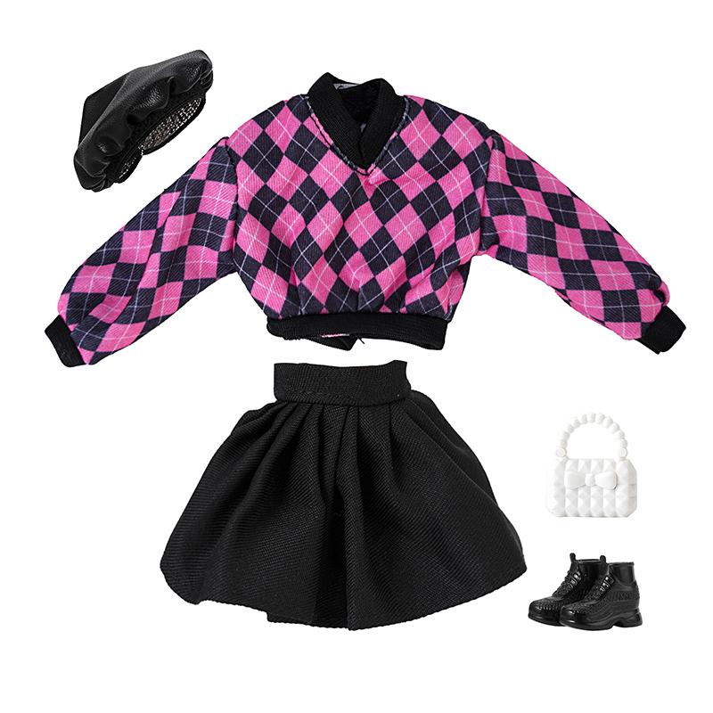 1 Набор для 30-см куклы Модный клетчатый наряд Одежда Платье Юбка Шляпа Сумка Набор Аксессуаров Рождественский Подарок на День Рождения Для Девочек