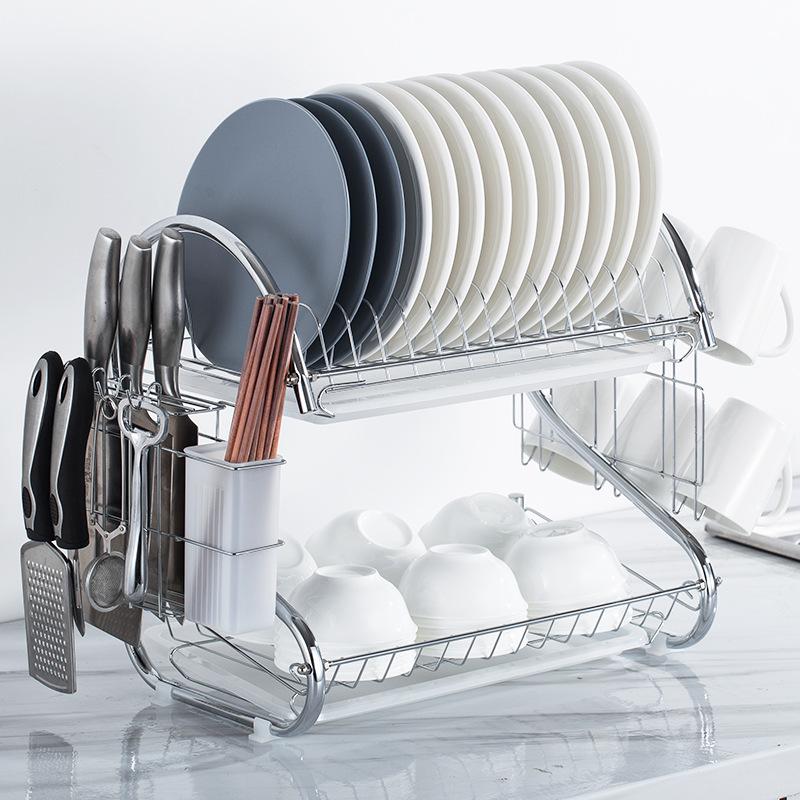 Многофункциональная кухонная стойка для хранения тарелок и мисок со сливом