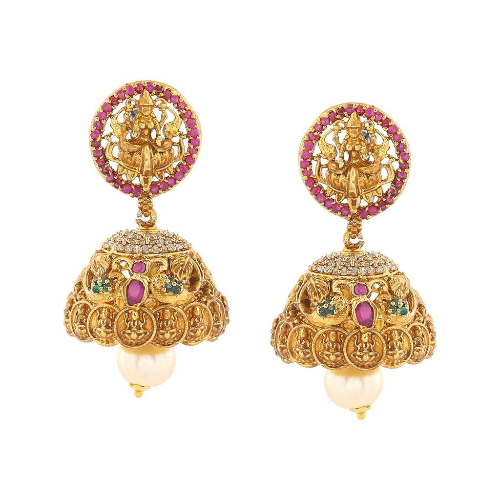 Женские позолоченные серьги с жемчугом Estele Goddess Lakshmi Devi Jhumki с жемчугом