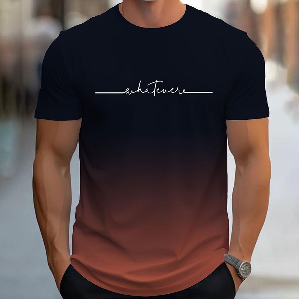 Alphabet 3D Printed Short Sleeved T-shirt Summer Breathable Polyester Simple Round Neck Top