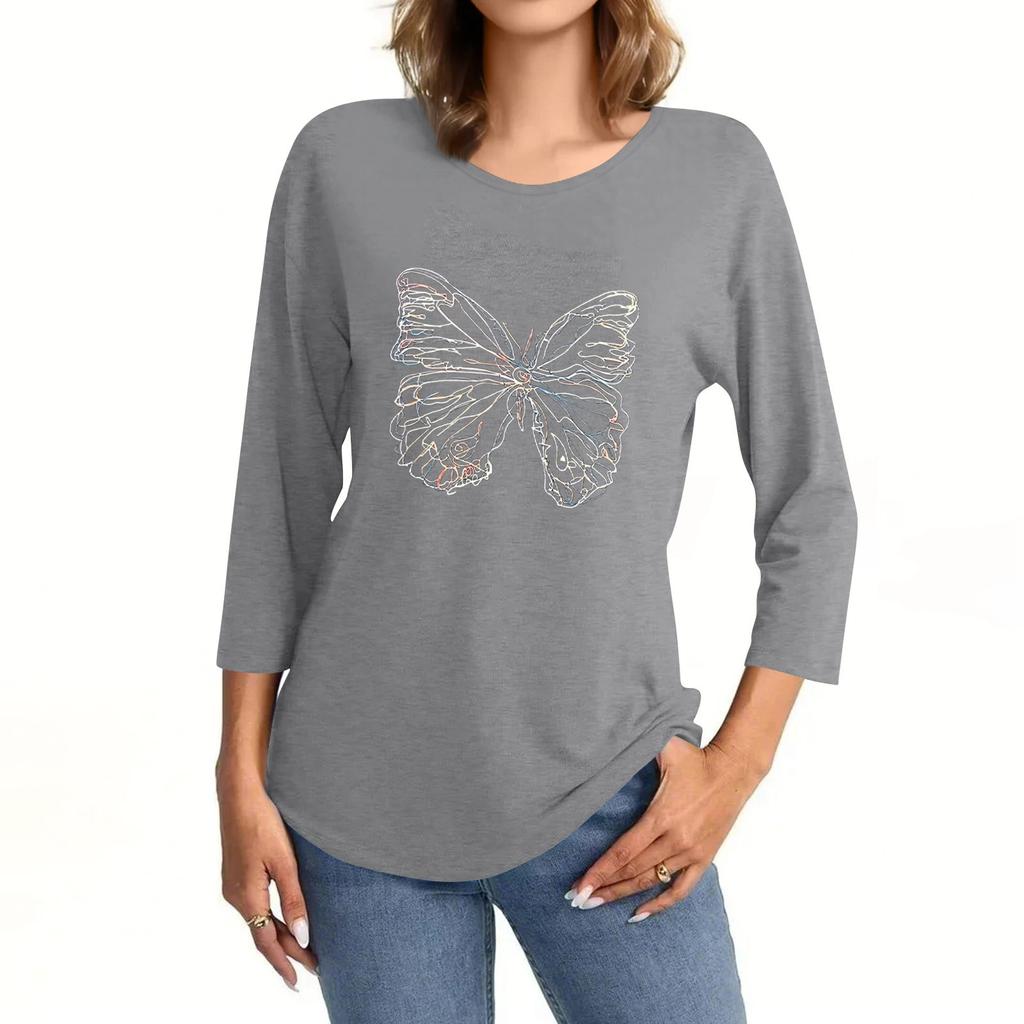 Women's Fashion Casual Seven-Point Sleeve Print Round Neck Top