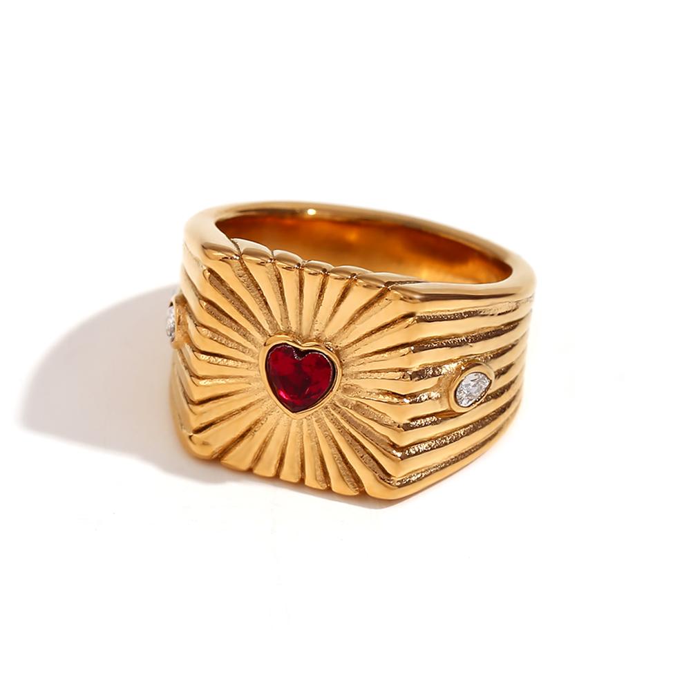 E.B.belle Square Heart Card Ring Cute Hypoallergenic 18K Gold Plated Accessories Silver Color 316L Stainless Steel Jewelry