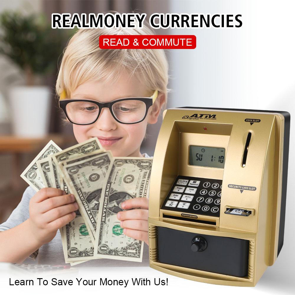 Electronic Piggy Bank Cash Coins Saving Box Christmas Gift ATM Automatic Deposit Banknote Password Money Box ATM Bank Safe Box