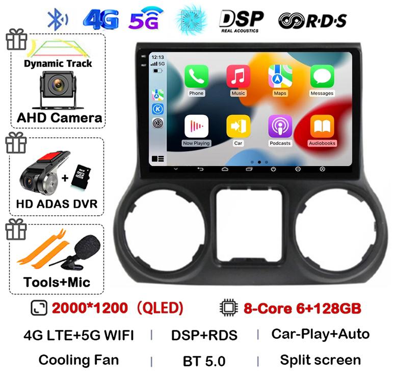 Android 14 Carplay Auto WIFI+4G For Jeep Wrangler 3 JK 2010 2011 2012-2018 Car Radio Multimedia Player GPS 360 Camera Stereo DSP