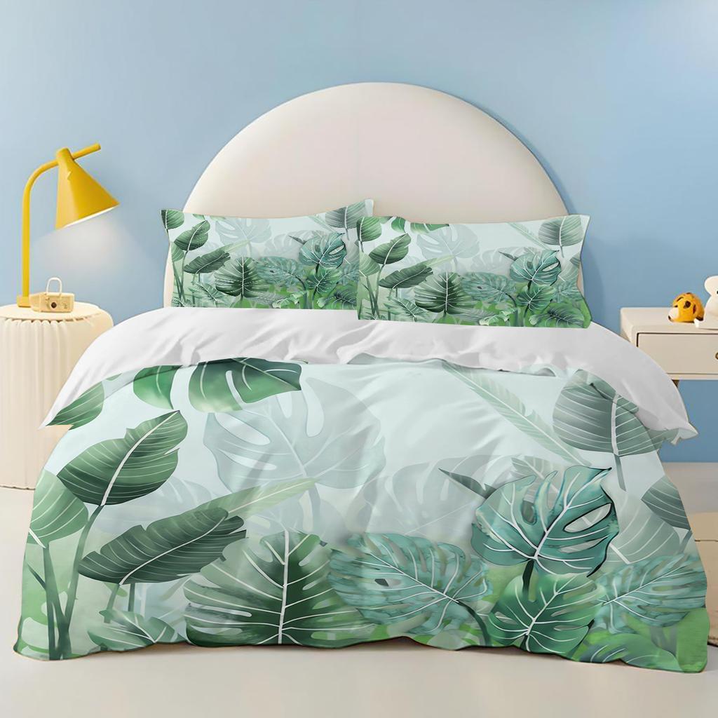Comforter Green Leaves Christmas Gifts Pet Dog Bedding Set Polyester Suitable For Children And Adults 3-Piece Set Plant