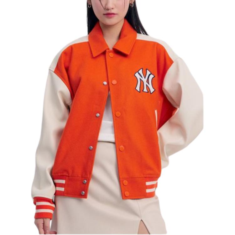 MLB Весна/Лето 24 Нью-Йорк Янкис Американский Винтаж Колледжный Стиль Color Block Кардиган-Куртка на Пуговицах Унисекс Куртка Оранжевый 3AJPV0341-50ORD