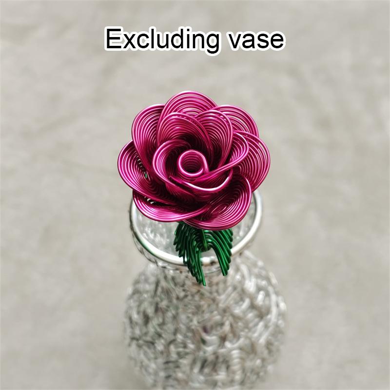 1PC Artificial Flower Couple Rose Gift Handmade Woven Rose Handicrafts Ornaments Aluminum Wire Rose Metal Model 23cm