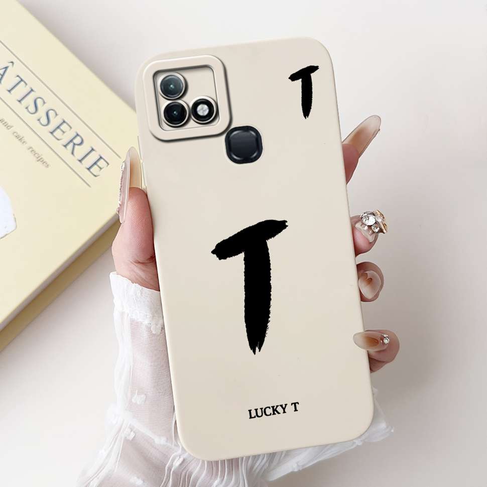 Чехол для Infinix Hot 10i X659B Белый Счастливыми Буквами A-Z Мягкий Силиконовый Чехол Для Infinix Hot10I Smart 5 Pro 6.52" Чехлы Для Телефона