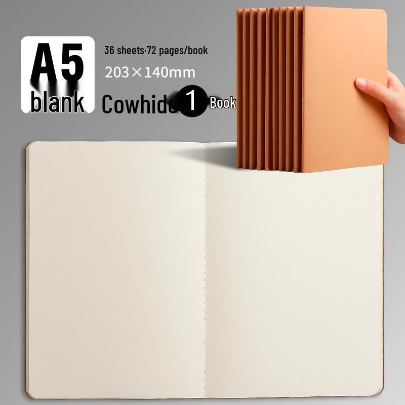 A5/A4 Black Kraft Paper Notebook with Lined, Grid, and Blank Pages - Extra Thick Saddle Stitch Book