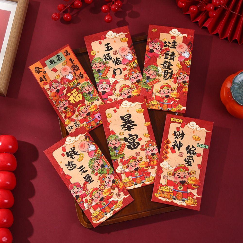 12pcs/set Traditional Lucky Red Envelope Cartoon Fortune Hongbao Red Packet Spring Festival
