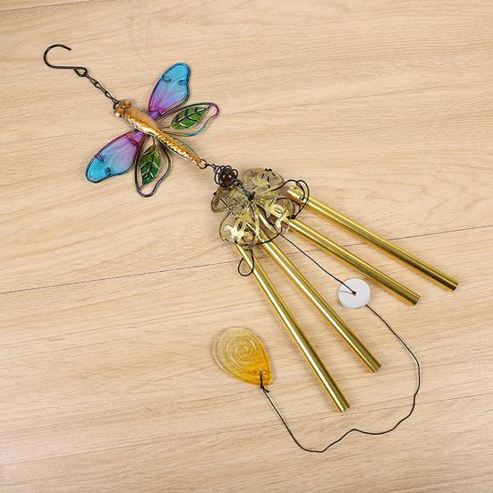 Stained Glass Wind Chime for Outside Handmade Dragonfly Hummingbird Metal Windchime for Outdoor Indoor Home Garden Patio Yard Window Decoration