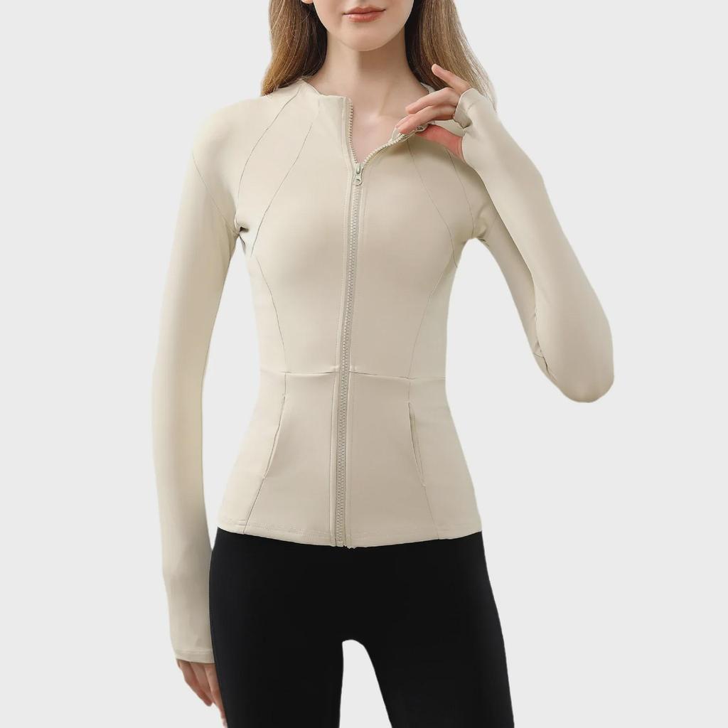 Women's Quick-Dry High-Elastane Stand-Up Collar Sports Jacket - Slim Fit Yoga and Running Top