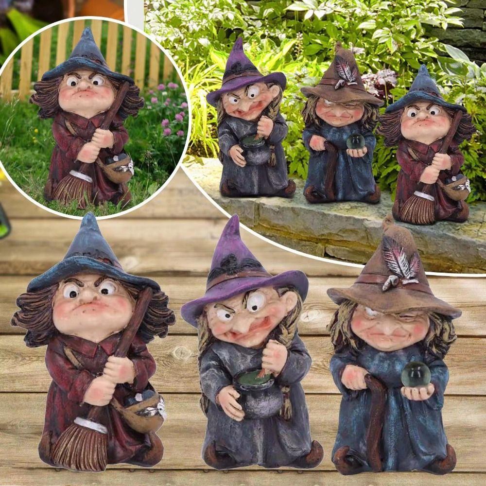 Funny Gnome Statues Resin Garden Dwarf Figurine Halloween Witch Sculpture  Christmas