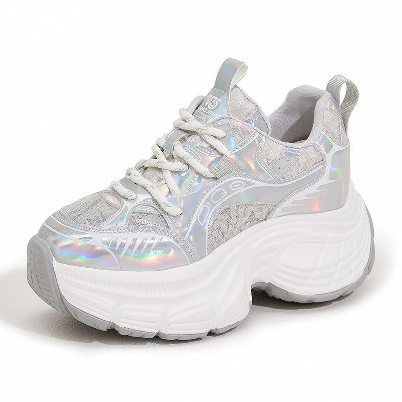 8,5 см воздушная сетка полые синтетическая кожа досуг толстые кроссовки тапочки платформа танкетка дышащие летние женские вулканизированные