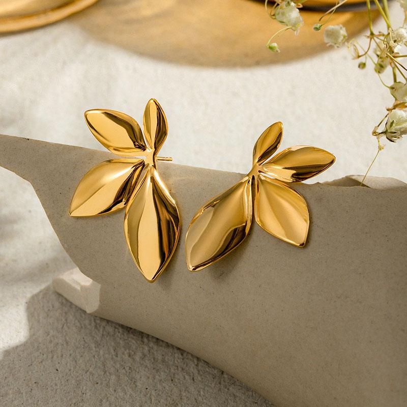 925 Silver Needle Korean Fashion Leaf Flower Earrings For Women Metal Earings Jewelry Trending Women's Golden Color Earring
