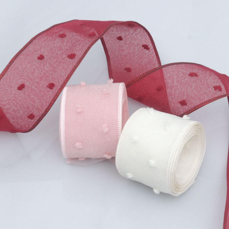 Elegant Spring and Summer Ribbon Double Layer Transparent Fur Ball Cuffed Ribbon Cake Hair Bands Decoration Bow Ruffled Ribbon Crafts Making Ribbons