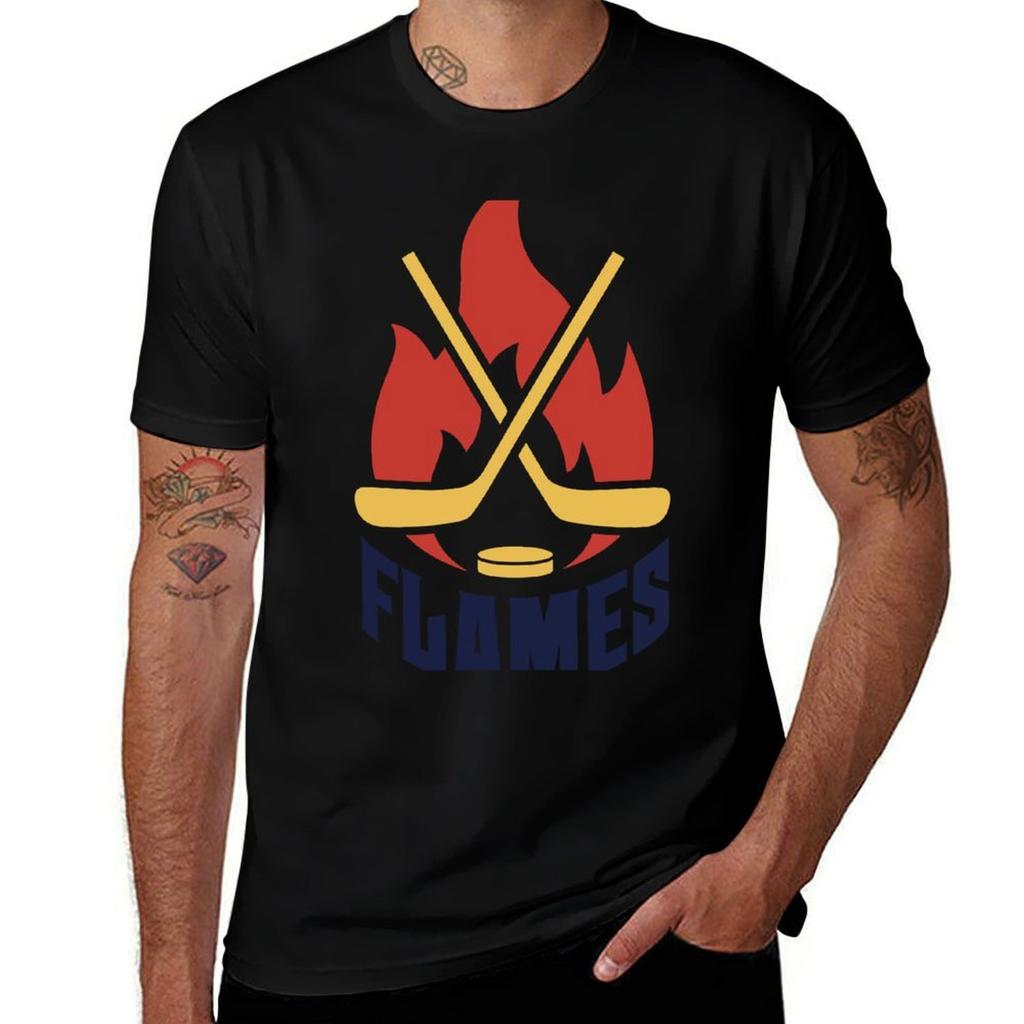 Flames Hockey v01 TShirt Fashion Casual Short Sleeve Top TShirt