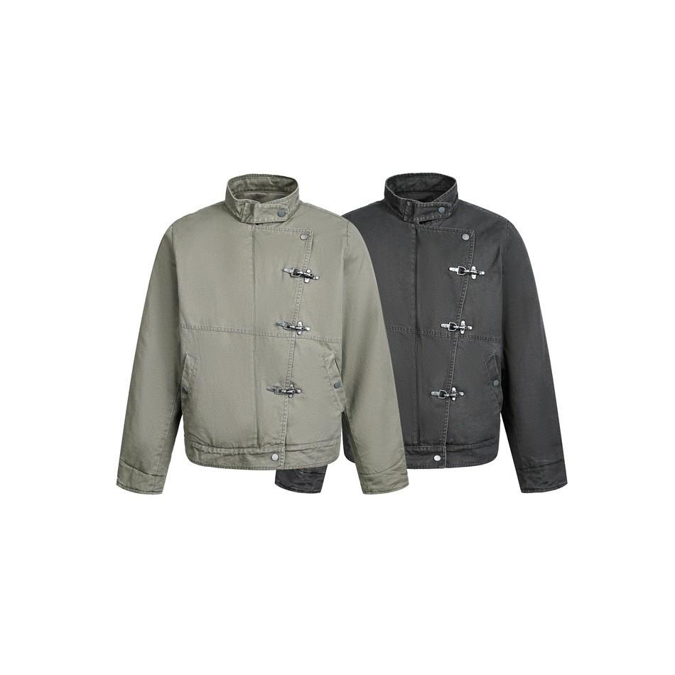 Trendy Unisex Retro Washed Metal Bit Workwear Jacket - Winter Stand Collar Cotton Coat
