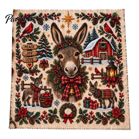 DIY Craft Supplies for Adults Christmas Animal Cross Stitch Kit, Holiday Embroidery Starter Seasonal Themed Art Projects Pattern, Festive Kit