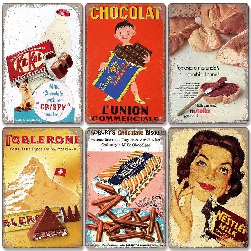 Vintage Candy Chocolate Metal Plates Cream Milk Chocolate Poster Metal Plaque Tin Sign For Kitchen Cafe Dining Room Wall Decor