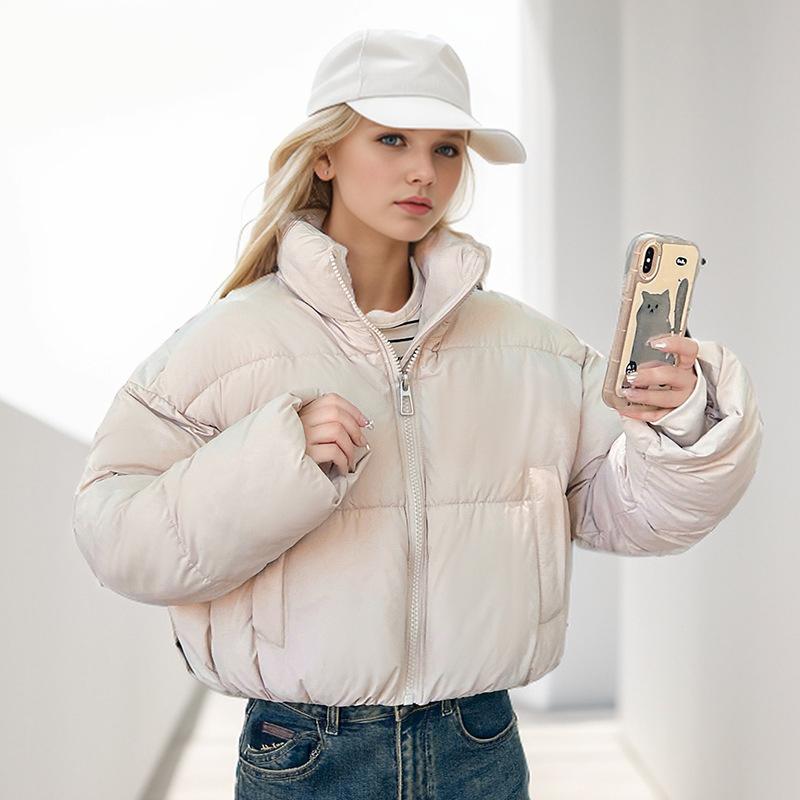 Зимняя женская короткая хлопковая куртка, утолщенная, теплая, модная, стоячий воротник, длинное хлопковое пальто, однотонная куртка на молнии, свободный халат