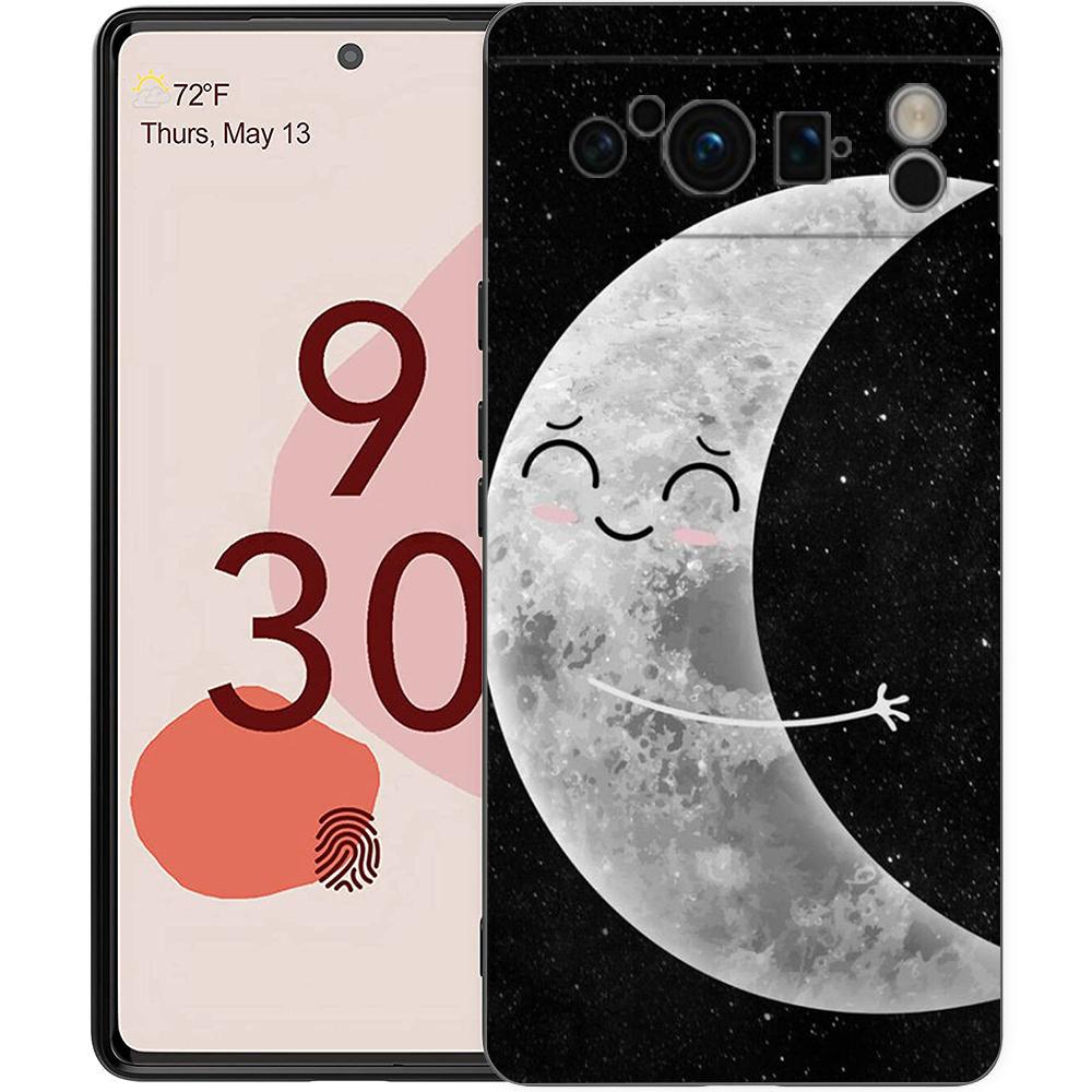 Чехол для телефона с мультяшным рисунком "Пара Солнце Луна" для Google Pixel 9 8 7 6 Pro XL 8A 7A 6A, мягкий ударопрочный TPU чехол, черная крышка