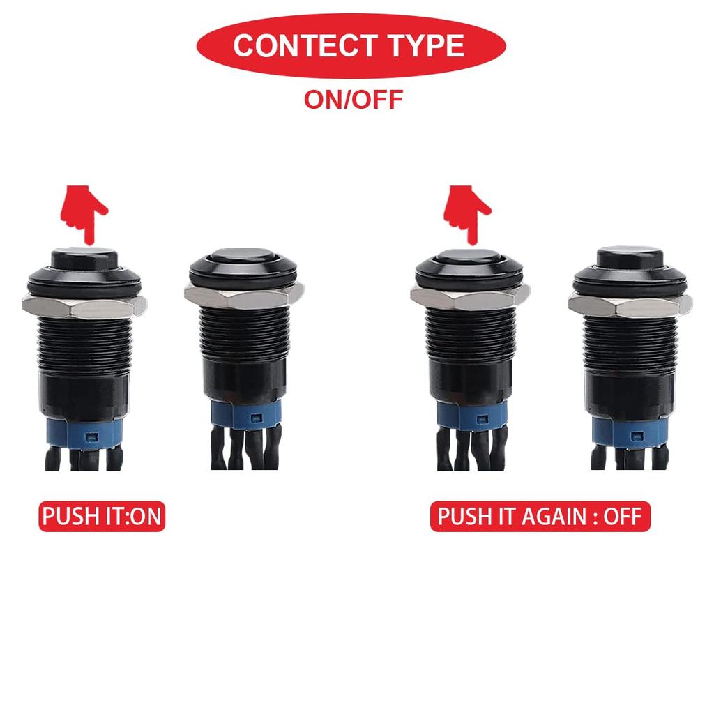 MKBKLLJY 6 шт. 12 мм светодиодный кнопочный переключатель с фиксацией, черный корпус, предварительно смонтированный, IP65 с красным светодиодом для автомобиля, морской лодки
