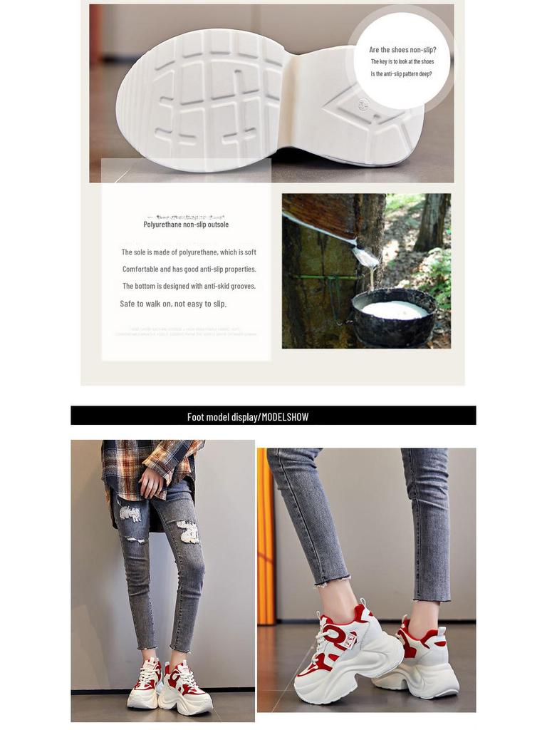 Women's Breathable 8cm Height-Increasing Dad Shoes, Thick-Soled Mesh Casual Sports Sneakers A8860