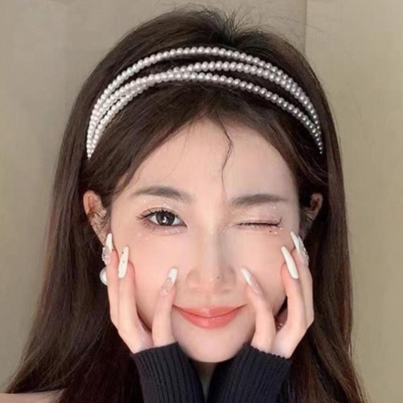 Women Three Layers Pearls Hair Bands Elegant Sweet Headband Hair Hoop Head Band Korean Handmade Wedding Gift Hair Accessories