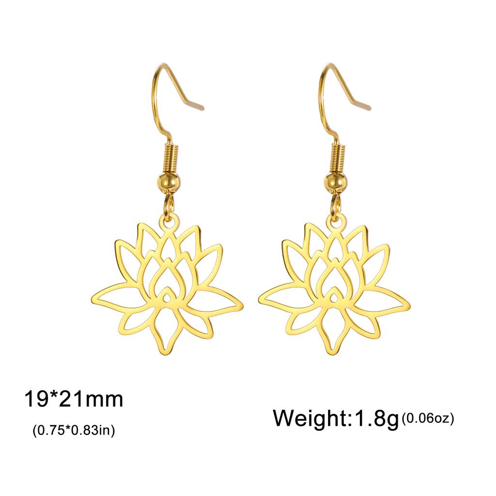 LIKGREAT Open Lotus Flower Dangle Earrings Women Stainless Steel Vintage Yoga Buddhism Healing Amulet Drop Hoop Earring Jewelry