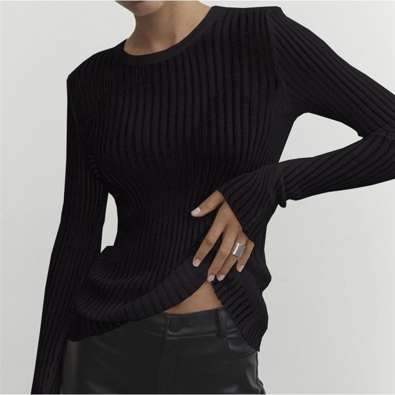 Spring and Summer Women's Knitwear Long Sleeve Round Neck Thin Breathable Knit Top
