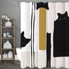 Modern Geometric Stroke Black Kitten Shower Curtain, Bathroom Decorative Shower Curtain, Waterproof Shower Curtain with Hooks