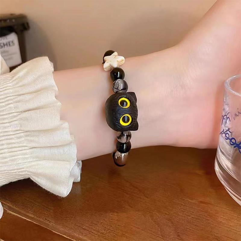 Модный браслет из бисера с милым котом, черно-белые бусины, браслет с мультяшными животными Kawaii