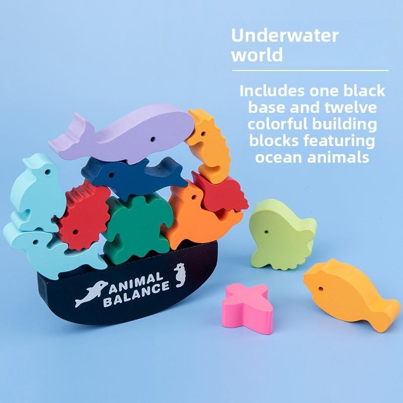 Wooden Marine Animal Stacking Blocks For Early Learning Cognitive Development