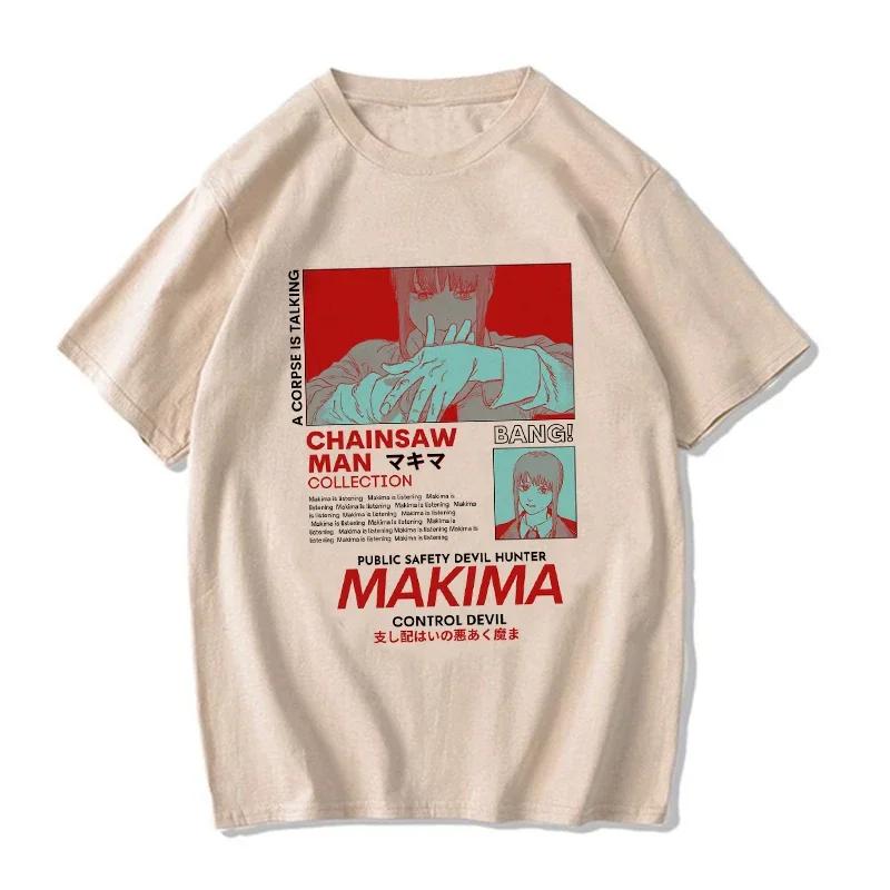 Унисекс унисекс японская аниме бензопила женская футболка мультфильм Pochita футболка Makima Harajuku графические футболки одежда топы футболка унисексga