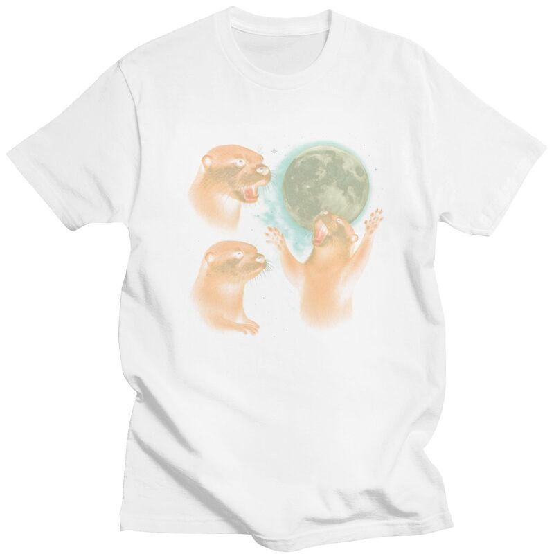 Funny Otters Howling At The Moon Design T Shirt for Unisex Tshirts Casual Sumer Style Short Sleeve Tee Shirt Slim Fit Clothing