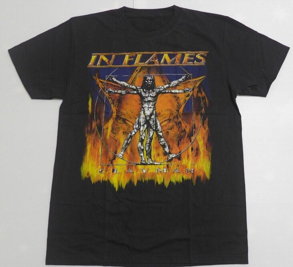 Vtg In Flames Band Clayman World Cotton Black T Shirt For Men TU122
