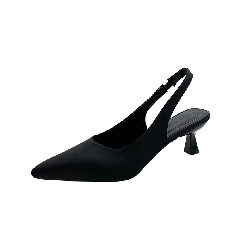 Ladies Shoes On Sale 2024 Fashion Slip On Women's Pumps Autumn Pointed Toe Solid Dress Mid Heel Office Small Fresh High Heels
