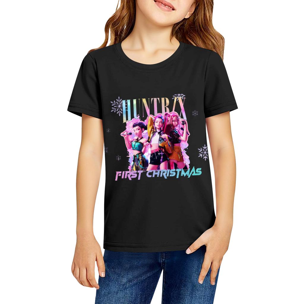 Fashionable Round Neck Short Sleeve Work Clothes Printed Tops For KID Summer Tops