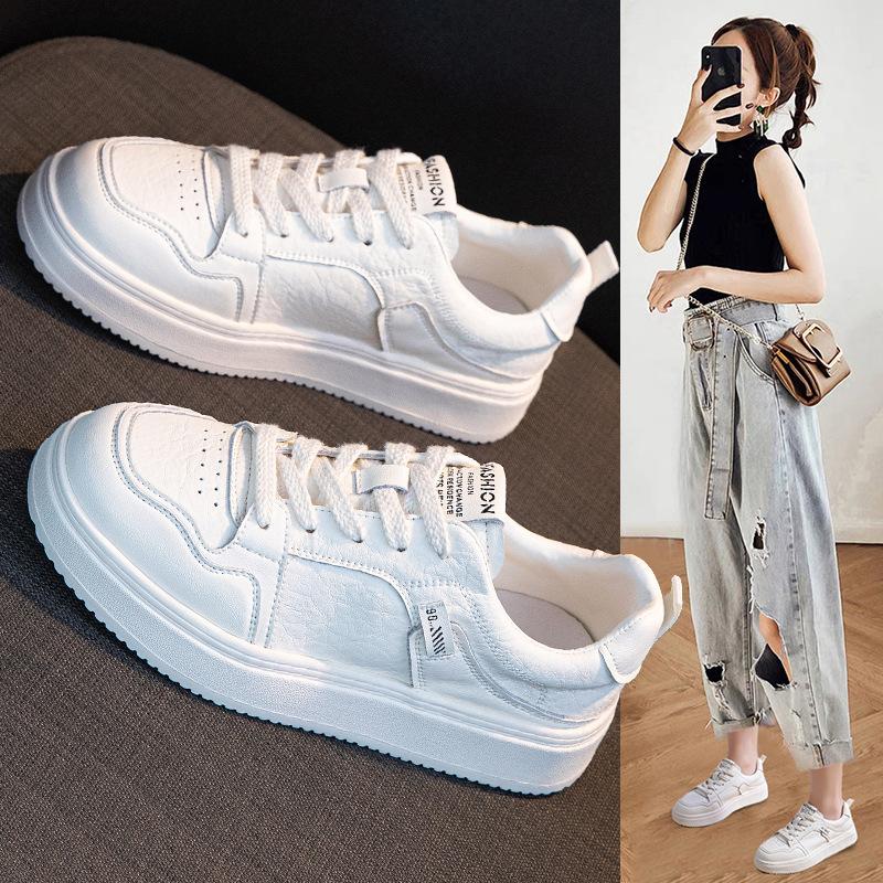 Кожаные маленькие белые туфли женские осенние новые спортивные и повседневные туфли на мягкой подошве женские удобные на плоской подошве на шнуровке студенческие кеды